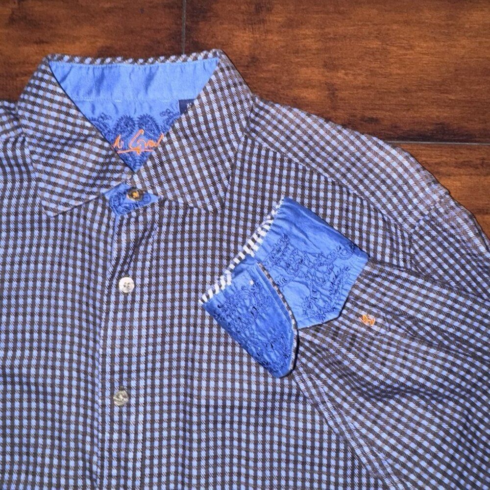 Robert Graham Brown Blue Check Long Sleeve Flip Cuff Button-Up Shirt Men’s XL